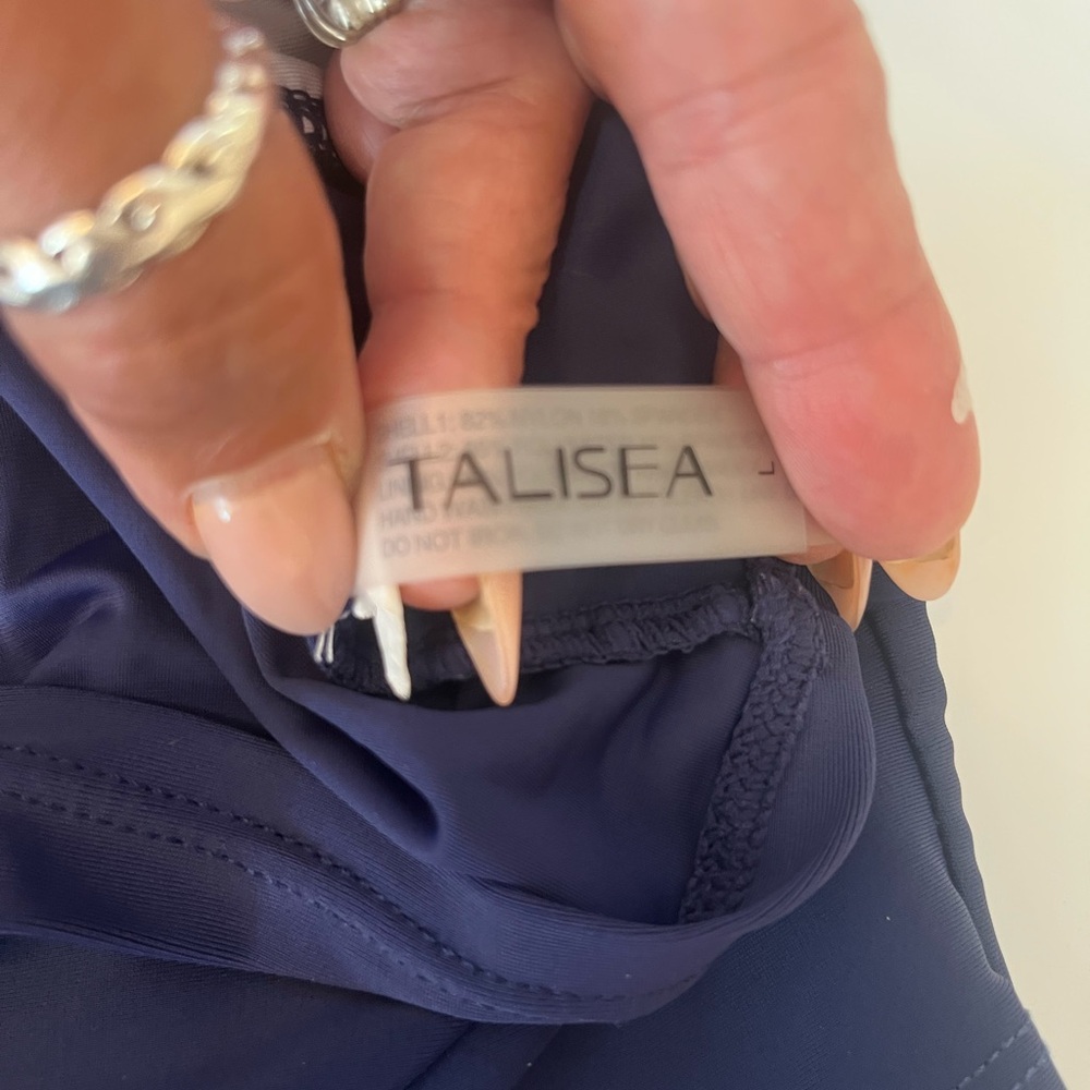 #356 Talisea Navy Blue 2 Piece Classy Striped Women's Swimsuit - Picture 9 of 10